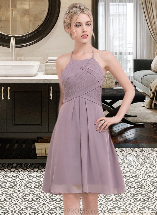 Theresa A-Line Scoop Neck Knee-Length Chiffon Bridesmaid Dress With Ruffle PP6P0013046