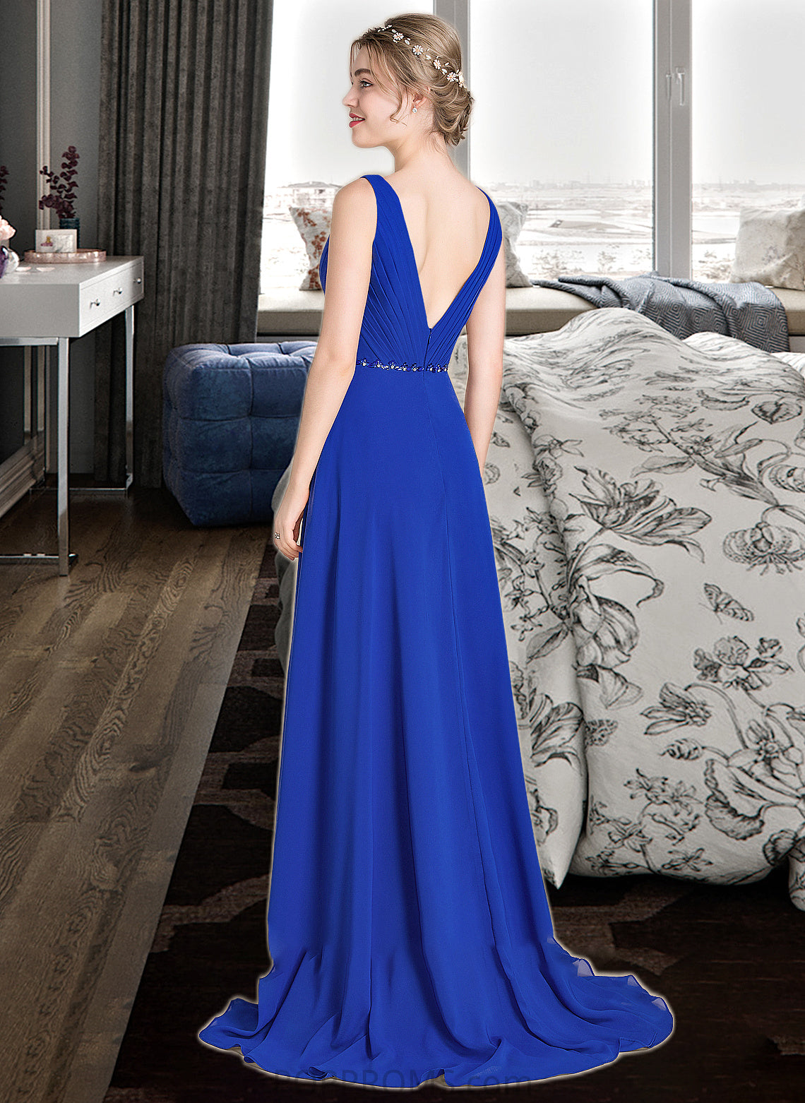 Holly A-Line V-neck Asymmetrical Chiffon Bridesmaid Dress With Ruffle Beading Sequins PP6P0013047