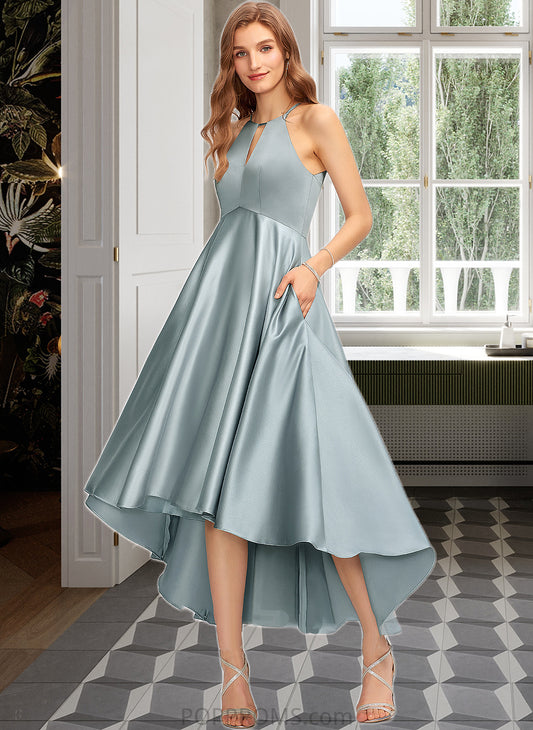 Joanne A-Line Scoop Neck Asymmetrical Satin Bridesmaid Dress With Pockets PP6P0013050