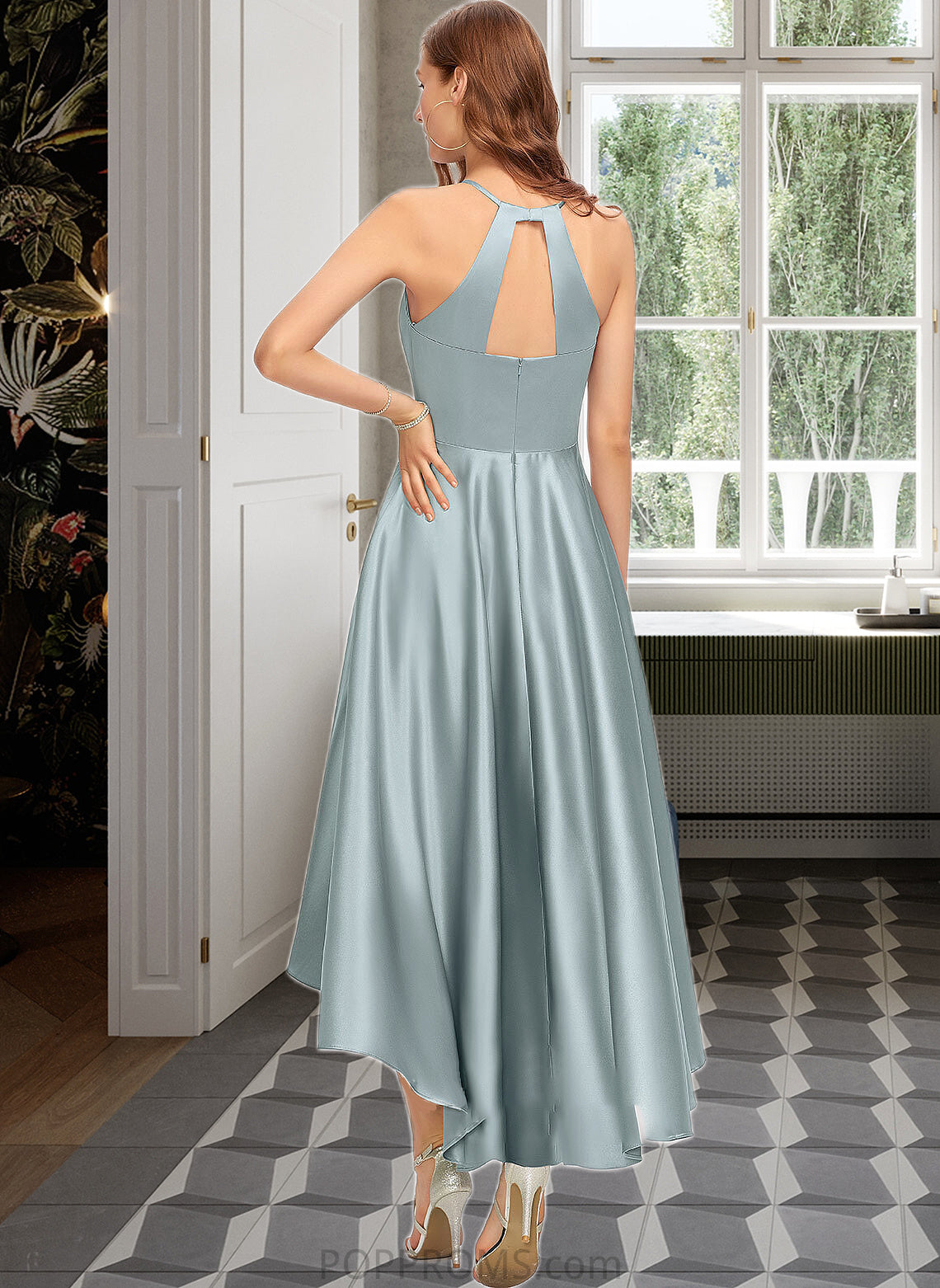 Joanne A-Line Scoop Neck Asymmetrical Satin Bridesmaid Dress With Pockets PP6P0013050