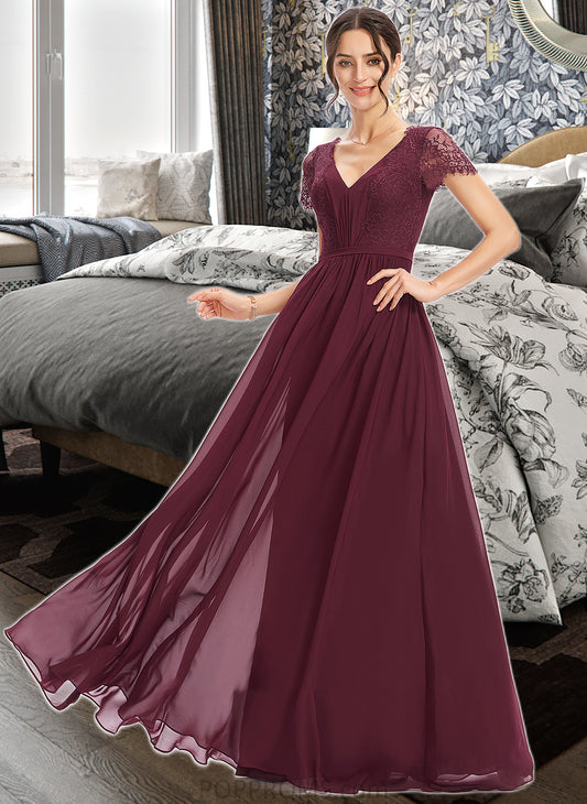 Dayami A-Line V-neck Floor-Length Bridesmaid Dress With Lace PP6P0013056