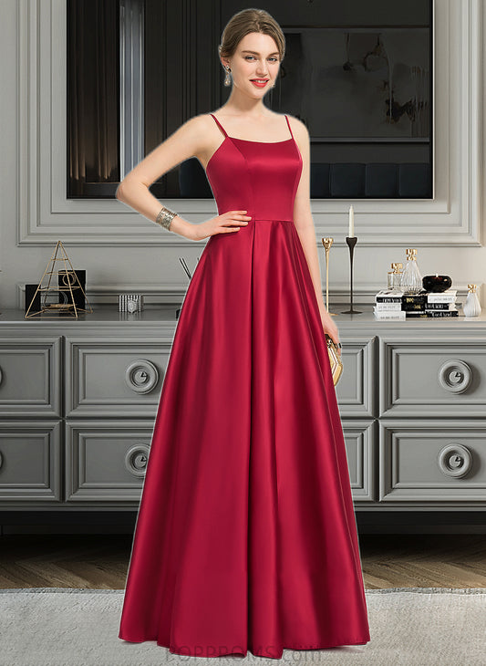 Audrey A-Line Square Neckline Floor-Length Satin Bridesmaid Dress PP6P0013060