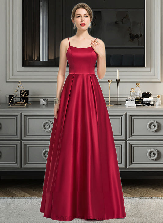 Audrey A-Line Square Neckline Floor-Length Satin Bridesmaid Dress PP6P0013060