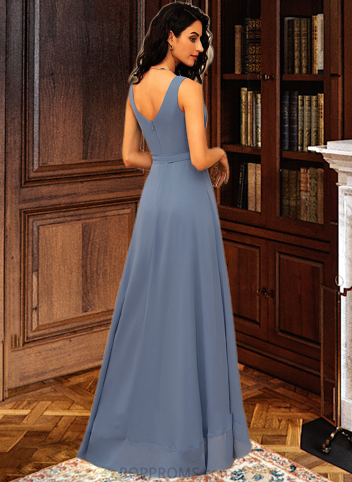 Lydia A-LineV-neckAsymmetricalChiffonBridesmaidDressWithRuffleBow(s)#251387 PP6P0013061