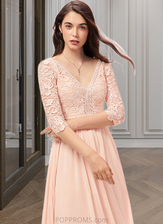 Dania A-line V-Neck Floor-Length Chiffon Lace Bridesmaid Dress PP6P0013062