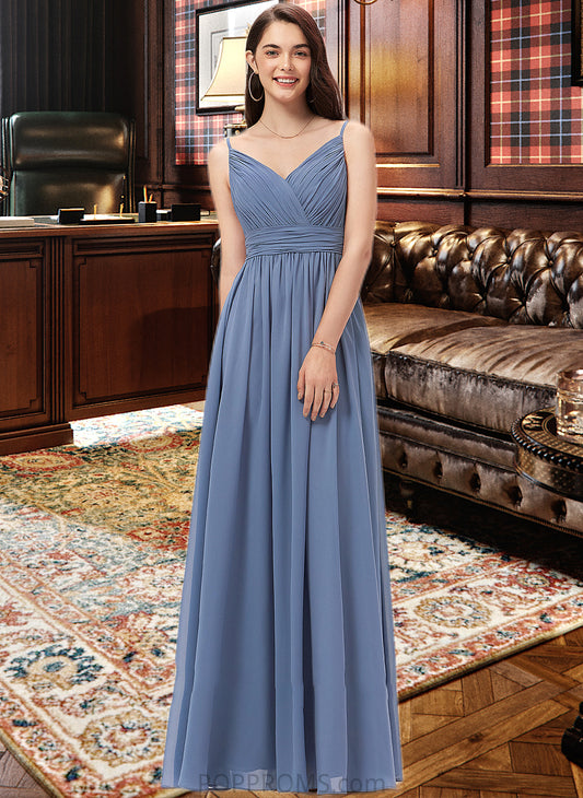 Roselyn A-line V-Neck Floor-Length Chiffon Bridesmaid Dress PP6P0013063