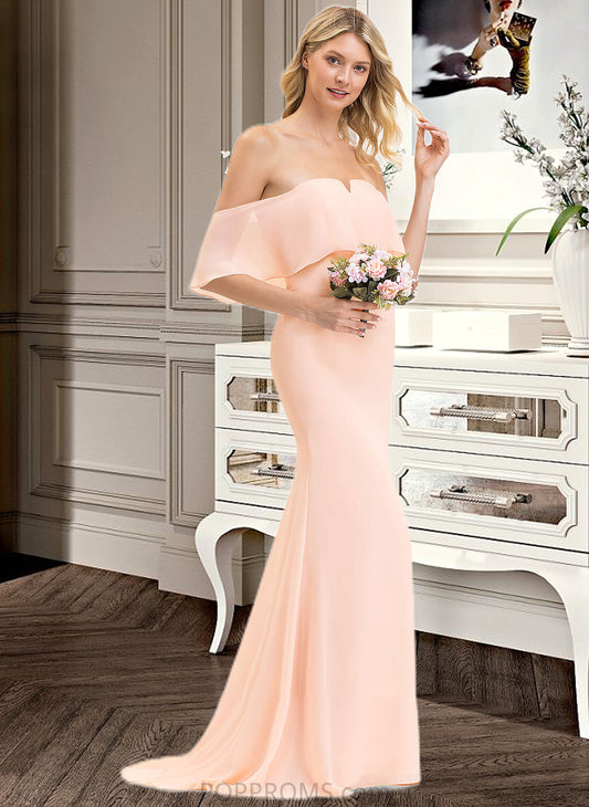 Chana Trumpet/Mermaid Off the Shoulder Sweep Train Chiffon Bridesmaid Dress PP6P0013064