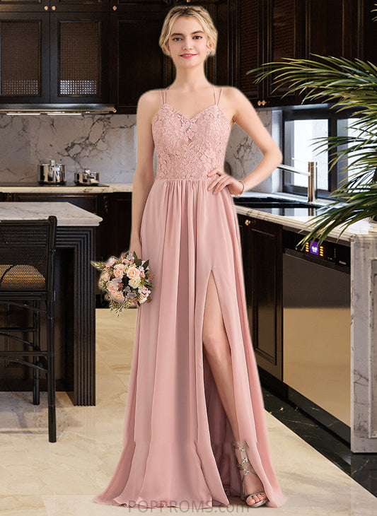 Alexa A-Line Sweetheart Floor-Length Chiffon Lace Bridesmaid Dress With Split Front PP6P0013068