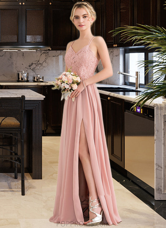 Alexa A-Line Sweetheart Floor-Length Chiffon Lace Bridesmaid Dress With Split Front PP6P0013068