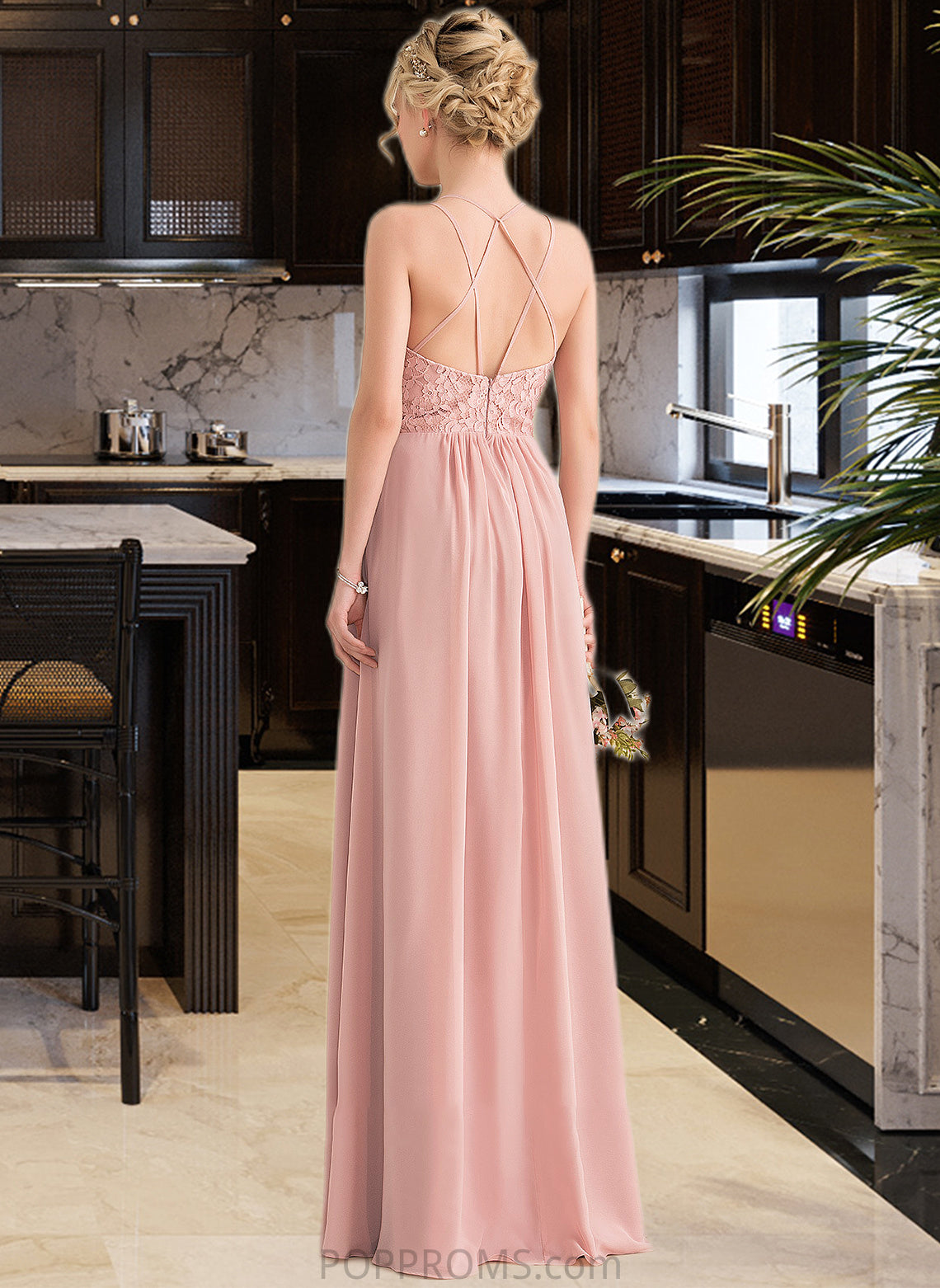 Alexa A-Line Sweetheart Floor-Length Chiffon Lace Bridesmaid Dress With Split Front PP6P0013068