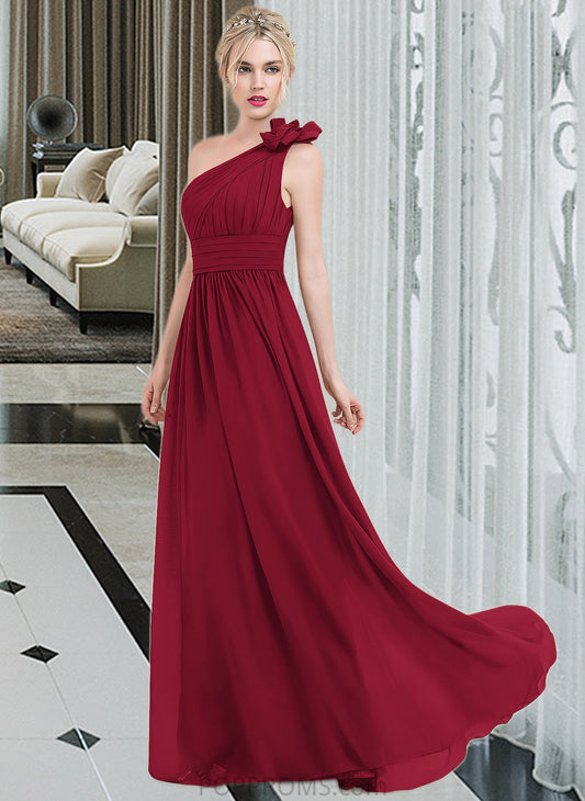 Frederica A-Line One-Shoulder Floor-Length Chiffon Bridesmaid Dress With Ruffle Flower(s) PP6P0013069