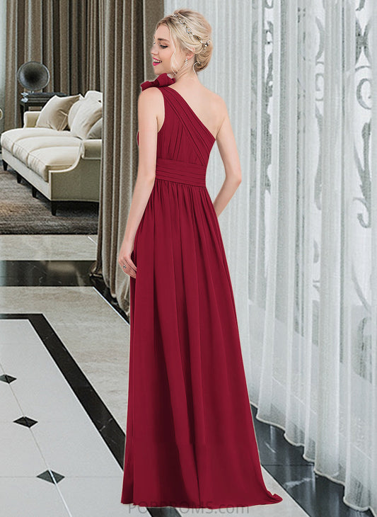 Frederica A-Line One-Shoulder Floor-Length Chiffon Bridesmaid Dress With Ruffle Flower(s) PP6P0013069