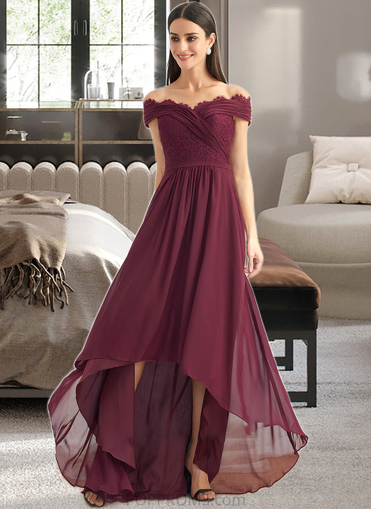 Kristen A-Line Off-the-Shoulder Asymmetrical Bridesmaid Dress With Lace PP6P0013070