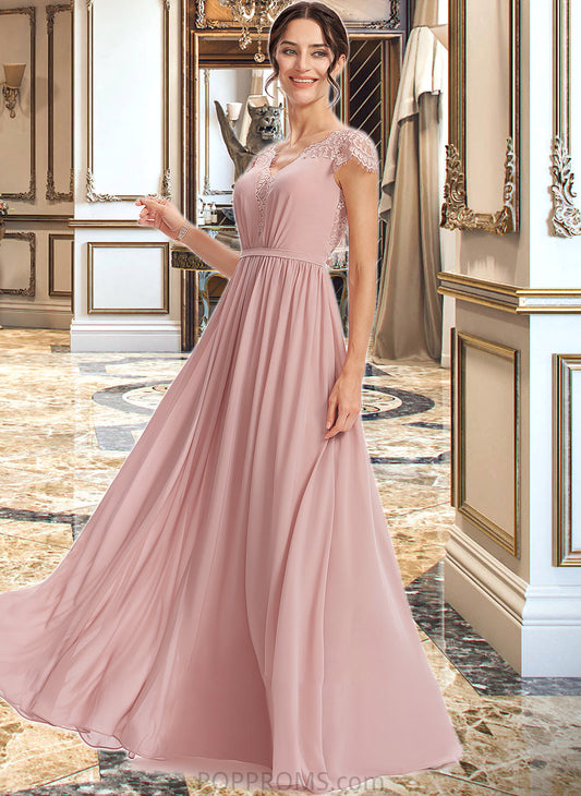 Audrey A-Line V-neck Floor-Length Bridesmaid Dress With Lace PP6P0013071