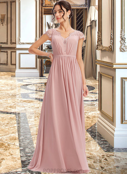 Audrey A-Line V-neck Floor-Length Bridesmaid Dress With Lace PP6P0013071