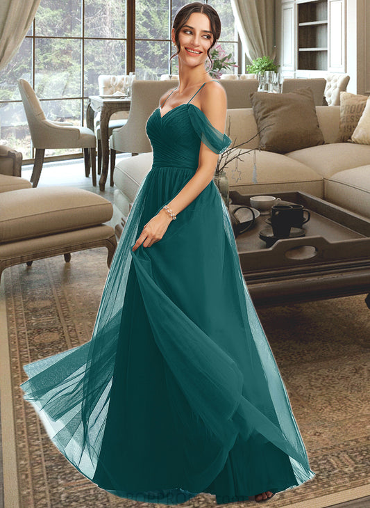 Lacey A-Line V-neck Floor-Length Bridesmaid Dress With Ruffle PP6P0013072