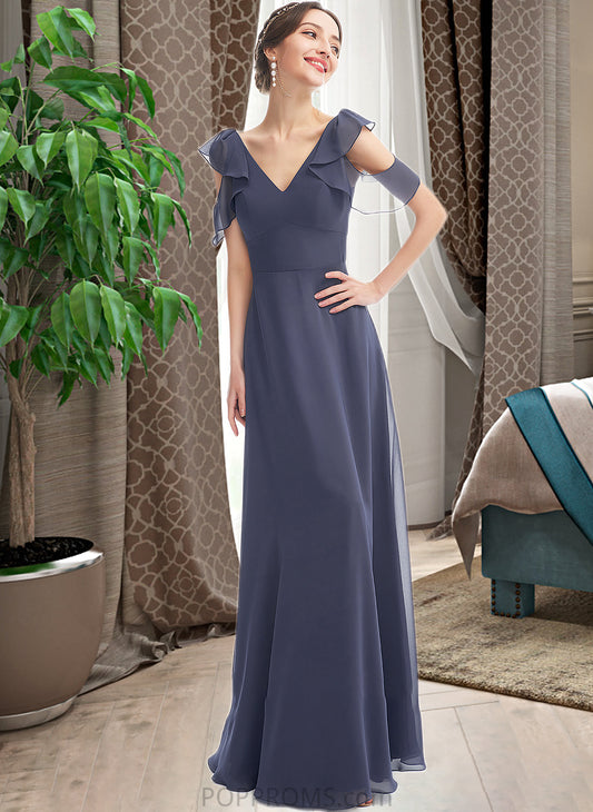 Rory A-Line V-neck Floor-Length Bridesmaid Dress With Ruffle PP6P0013074