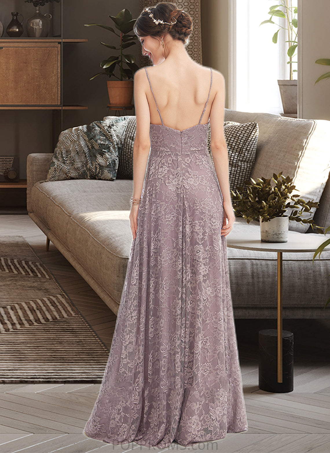 Allison A-Line V-neck Floor-Length Bridesmaid Dress With Split Front PP6P0013075