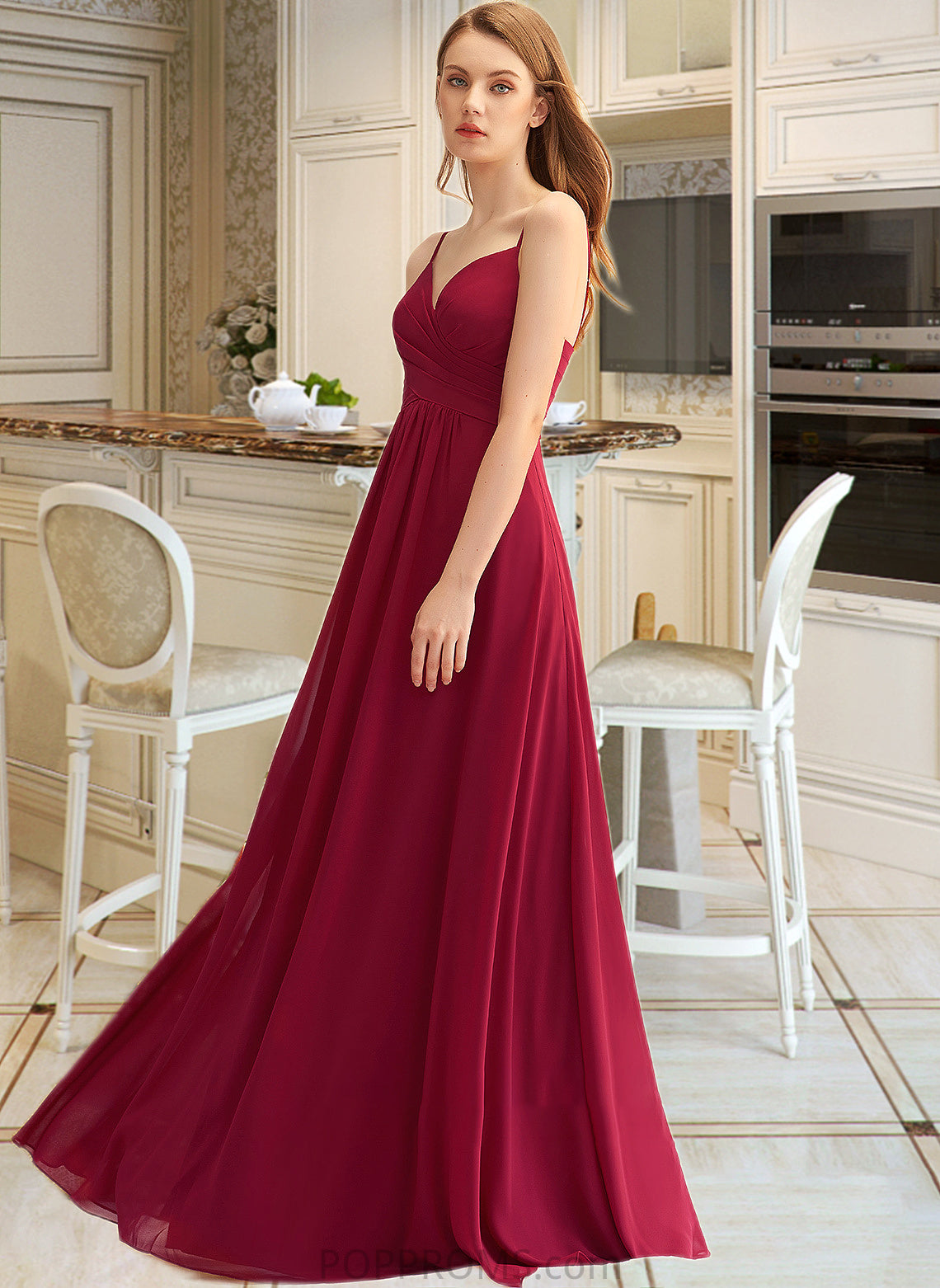 Makayla A-LineV-neckFloor-LengthChiffonBridesmaidDressWithRuffle#251386 PP6P0013076