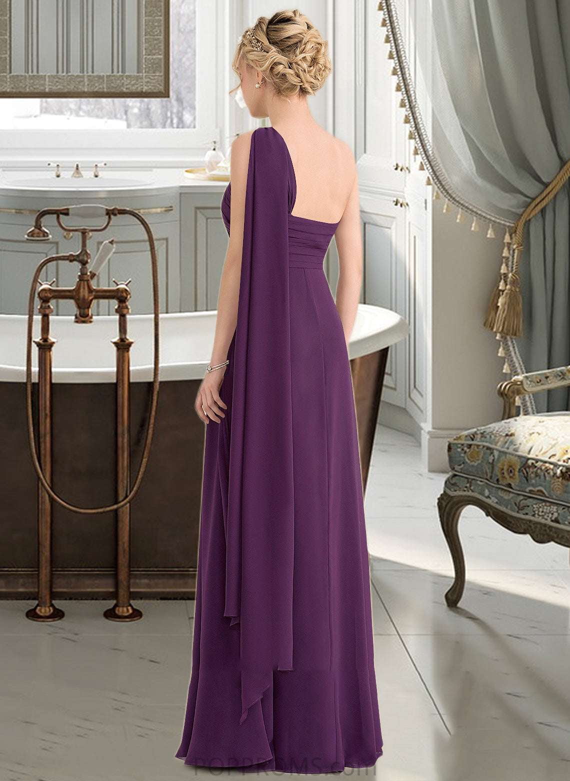 Susie A-line One Shoulder Floor-Length Chiffon Bridesmaid Dress With Ruffle PP6P0013078