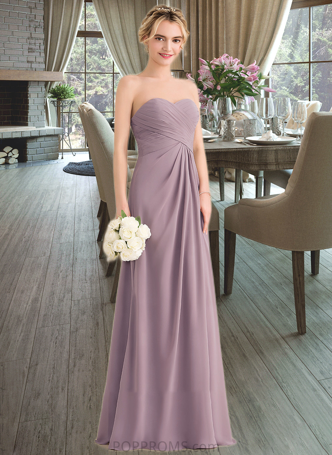 Emelia A-Line Sweetheart Floor-Length Chiffon Bridesmaid Dress With Ruffle Split Front PP6P0013079