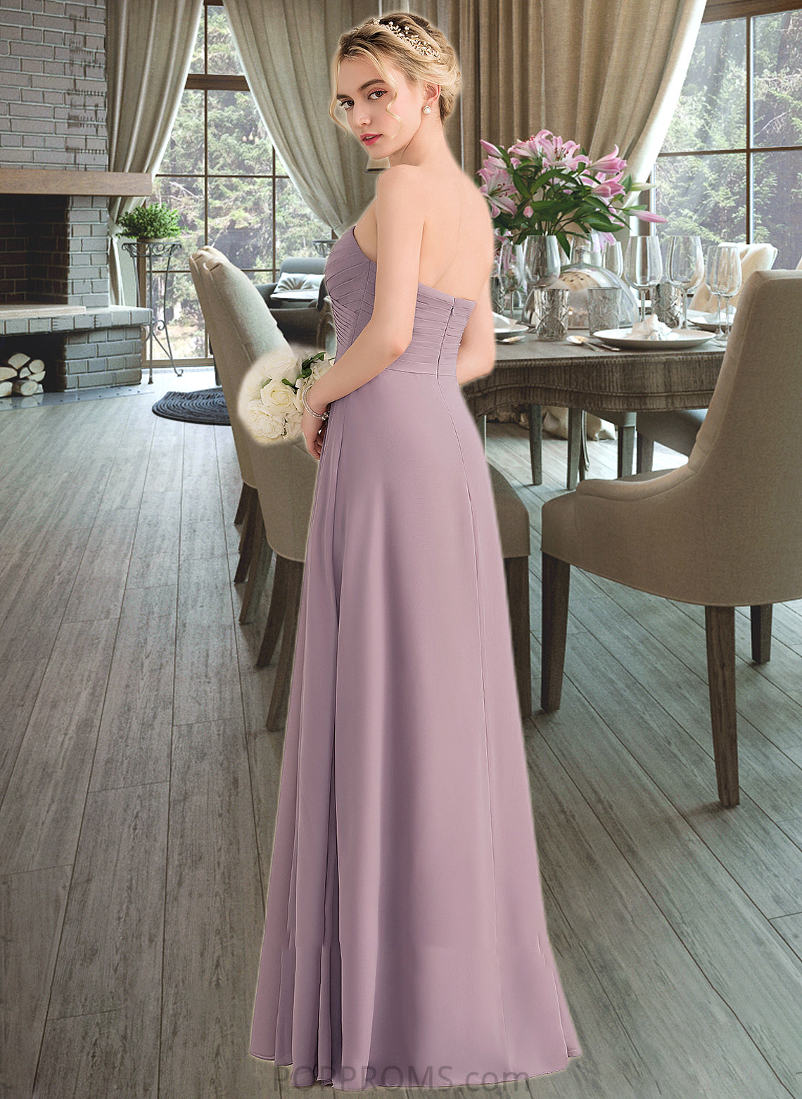 Emelia A-Line Sweetheart Floor-Length Chiffon Bridesmaid Dress With Ruffle Split Front PP6P0013079