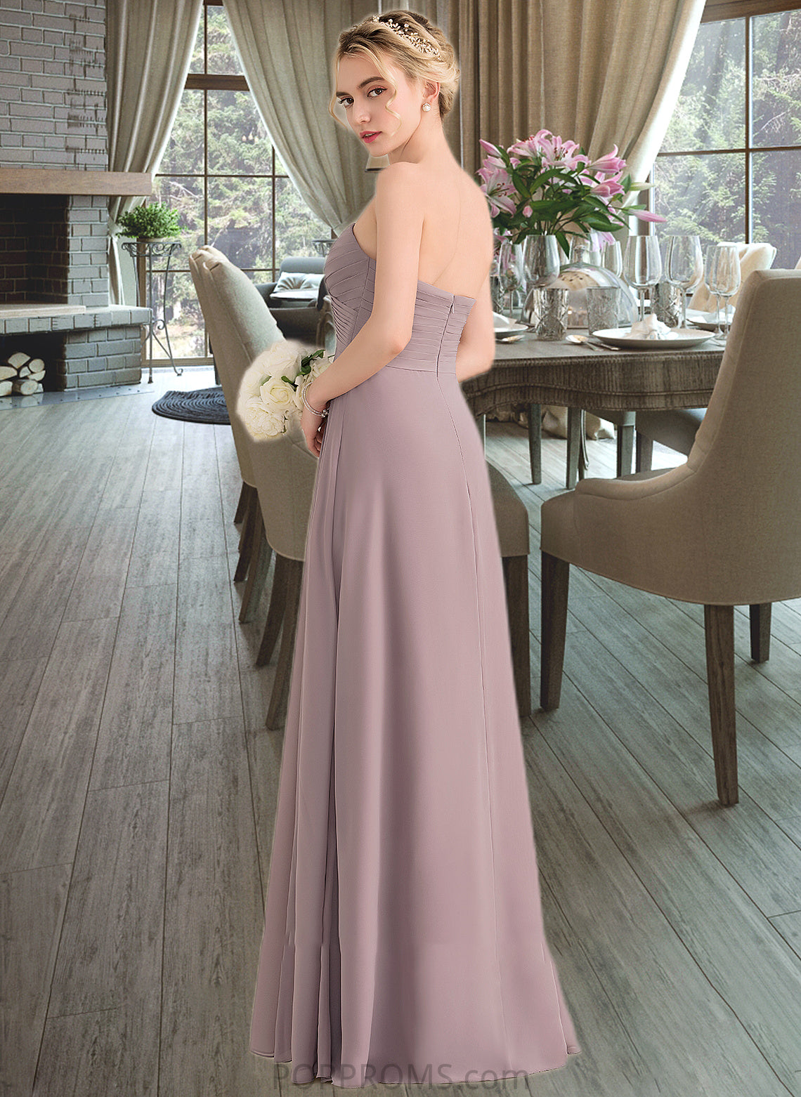 Emelia A-Line Sweetheart Floor-Length Chiffon Bridesmaid Dress With Ruffle Split Front PP6P0013079