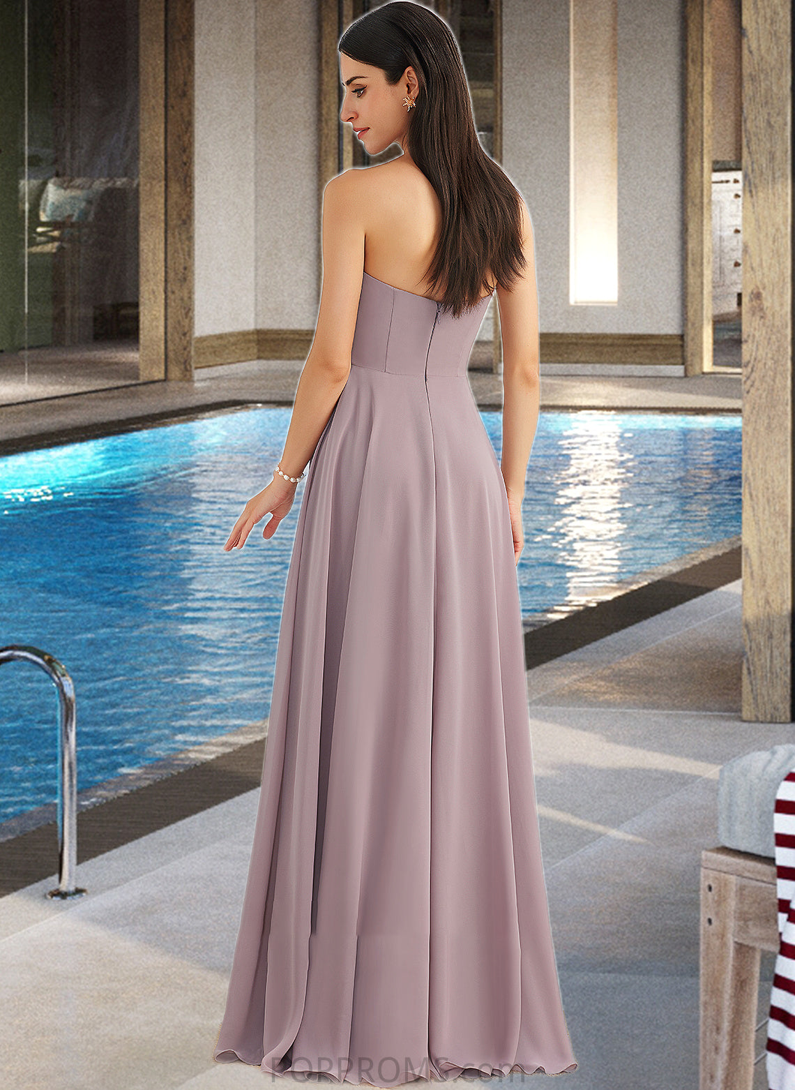 Elyse A-Line Strapless Floor-Length Bridesmaid Dress With Split Front PP6P0013084