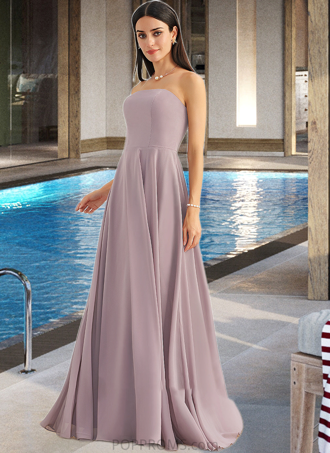 Elyse A-Line Strapless Floor-Length Bridesmaid Dress With Split Front PP6P0013084