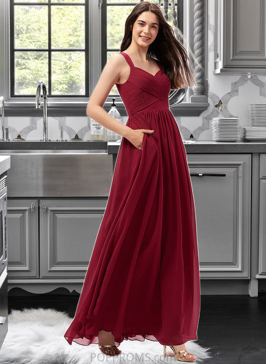 Leia A-Line Sweetheart Floor-Length Chiffon Bridesmaid Dress With Ruffle Pockets PP6P0013087