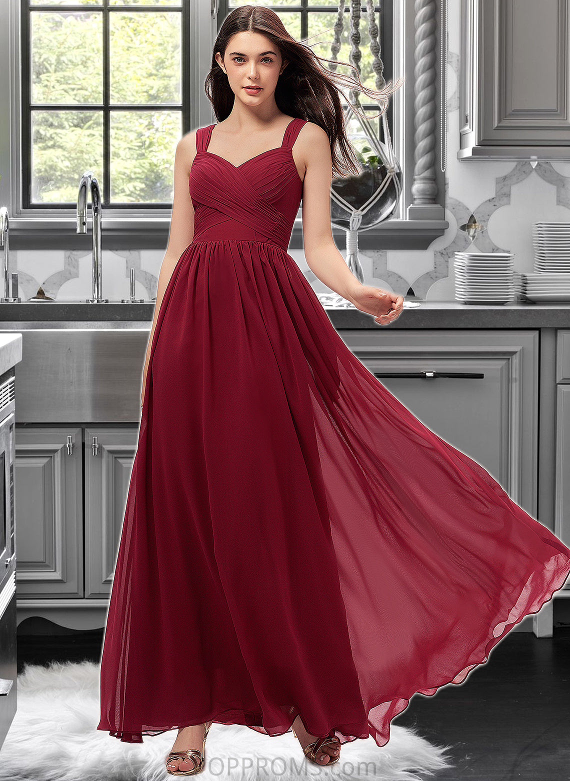 Leia A-Line Sweetheart Floor-Length Chiffon Bridesmaid Dress With Ruffle Pockets PP6P0013087