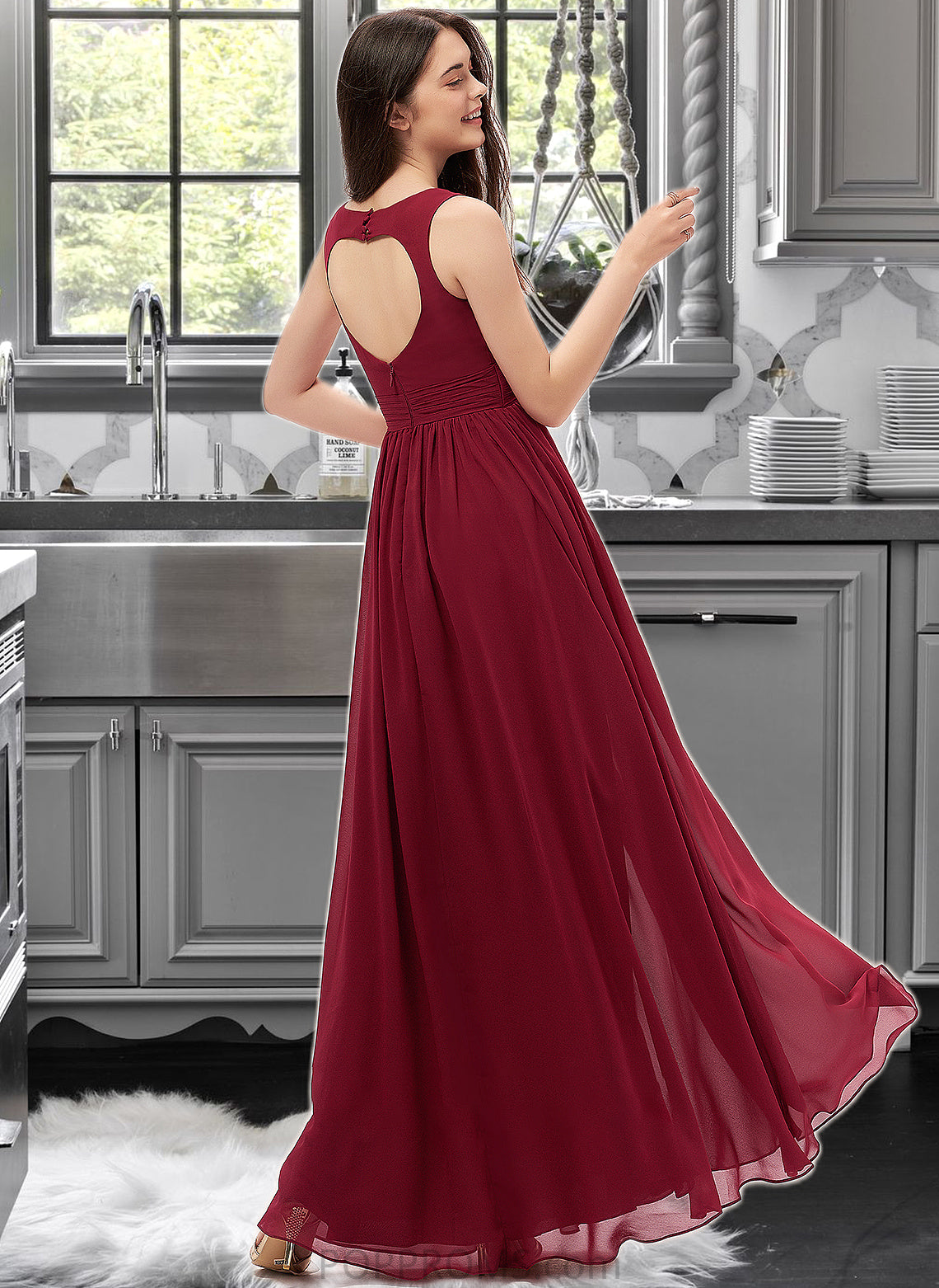 Leia A-Line Sweetheart Floor-Length Chiffon Bridesmaid Dress With Ruffle Pockets PP6P0013087