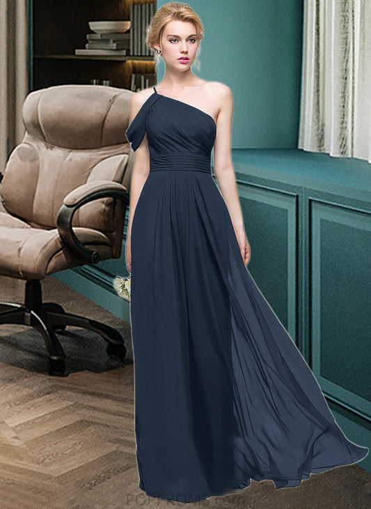 Justice A-line One Shoulder Floor-Length Chiffon Bridesmaid Dress With Ruffle PP6P0013091