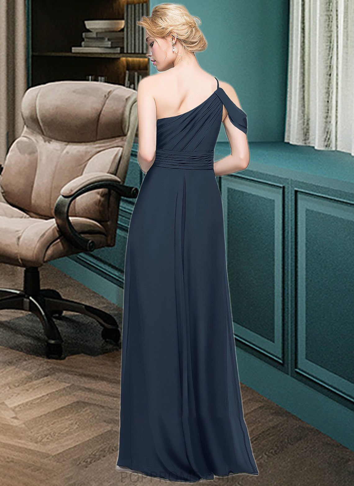 Justice A-line One Shoulder Floor-Length Chiffon Bridesmaid Dress With Ruffle PP6P0013091