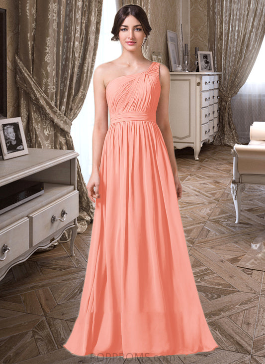 Emery A-Line One-Shoulder Floor-length Chiffon Bridesmaid Dress PP6P0013092