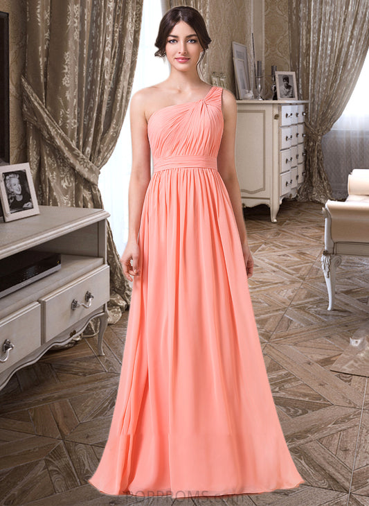 Emery A-Line One-Shoulder Floor-length Chiffon Bridesmaid Dress PP6P0013092