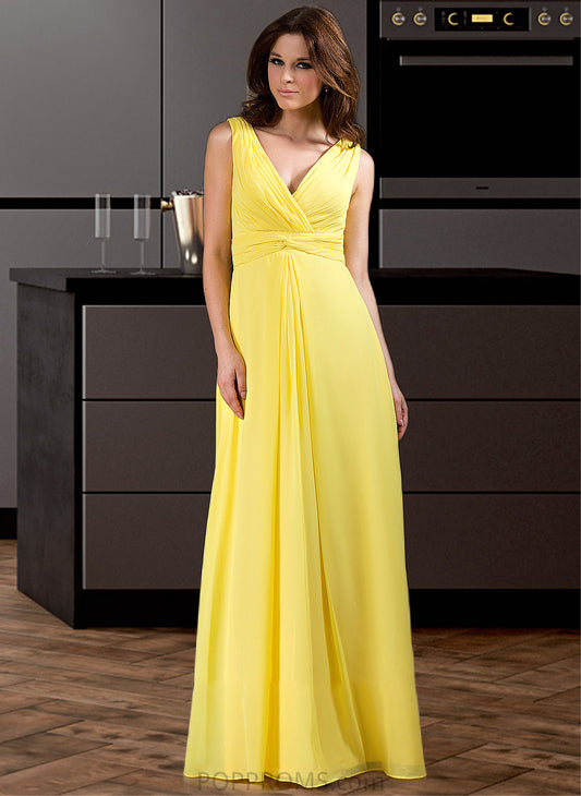 Cherish A-Line V-neck Wrapped Bodice Floor-length Chiffon Bridesmaid Dress PP6P0013093