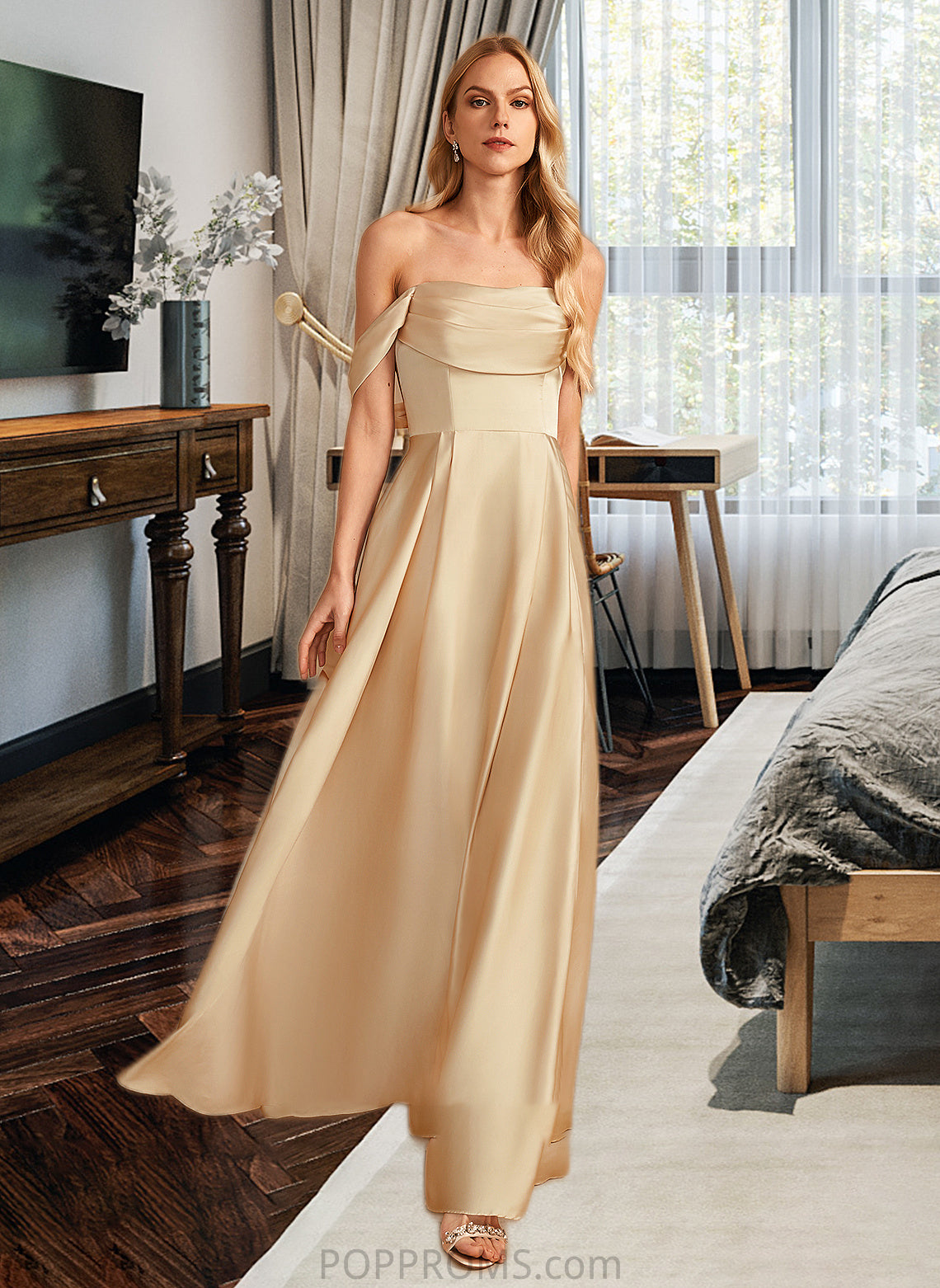 Itzel A-Line Off-the-Shoulder Floor-Length Bridesmaid Dress With Split Front Pockets PP6P0013095