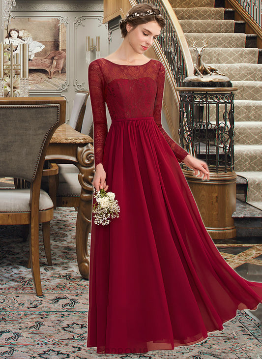 Toni A-Line Scoop Neck Floor-Length Chiffon Lace Bridesmaid Dress PP6P0013103