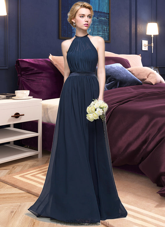 Katelynn A-Line/Princess Scoop Neck Floor-Length Chiffon Bridesmaid Dress With Ruffle PP6P0013105