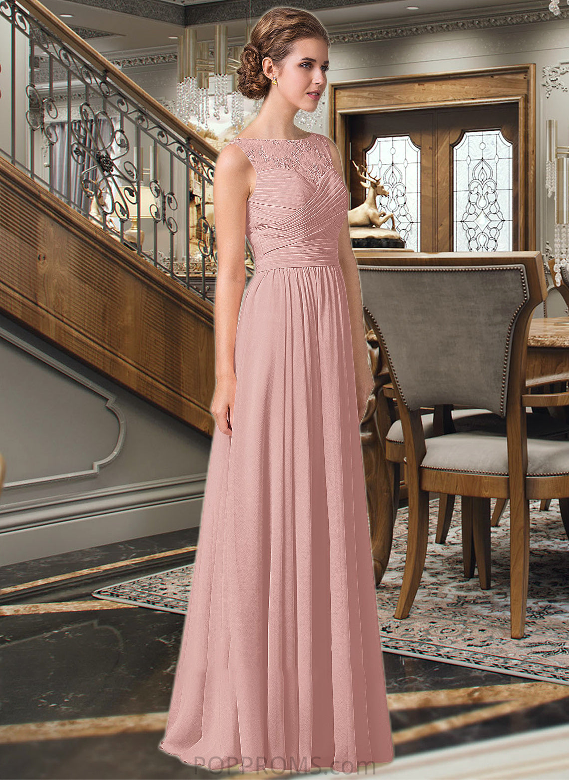 Sasha Chiffon Lace A-Line Floor-length Bridesmaid Dress PP6P0013107