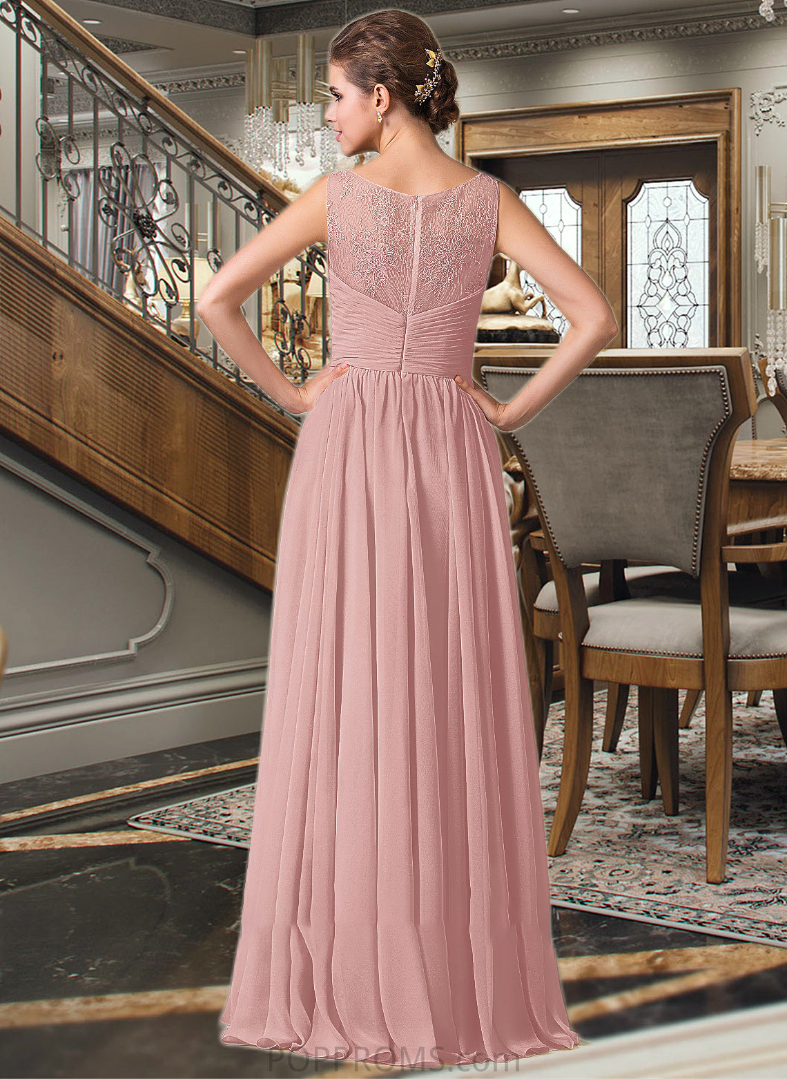 Sasha Chiffon Lace A-Line Floor-length Bridesmaid Dress PP6P0013107