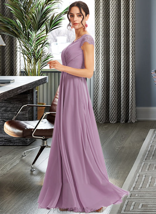 Molly A-Line V-neck Floor-Length Bridesmaid Dress With Lace PP6P0013111