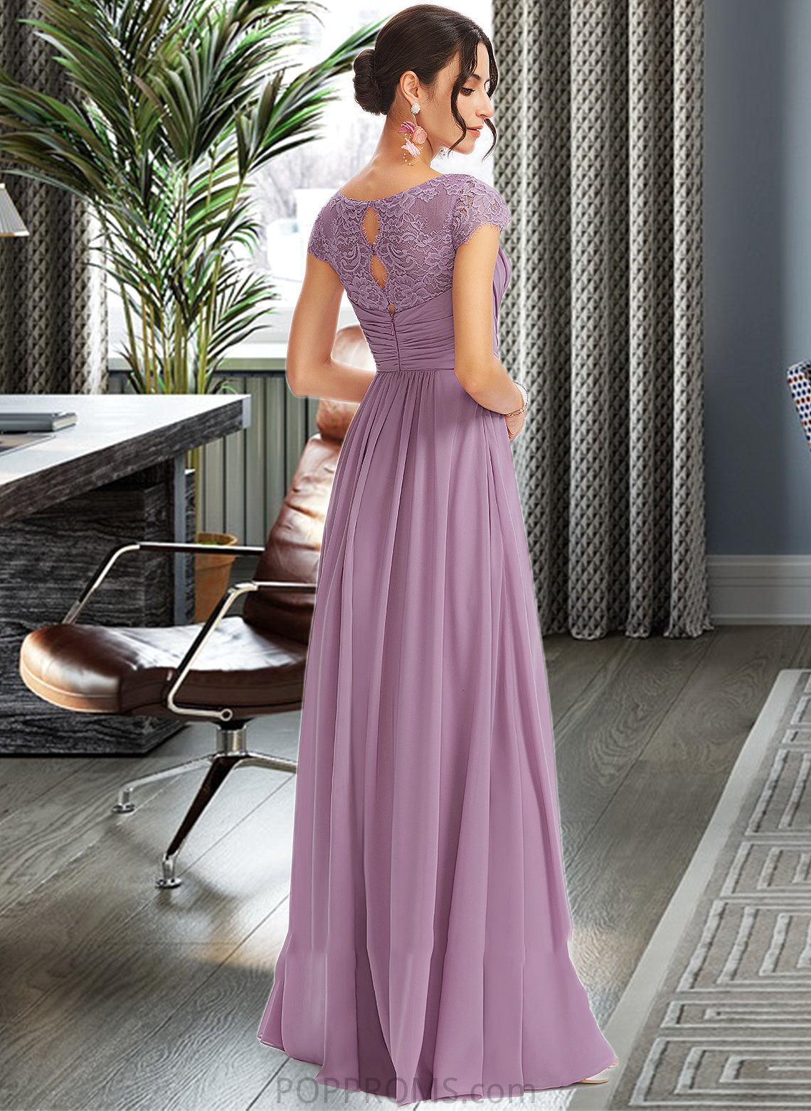 Molly A-Line V-neck Floor-Length Bridesmaid Dress With Lace PP6P0013111