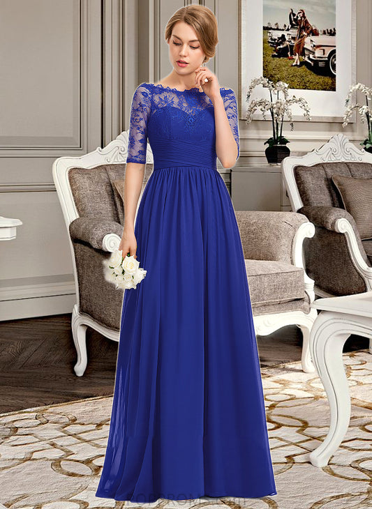 Kali A-line Off the Shoulder Floor-Length Chiffon Lace Bridesmaid Dress With Ruffle PP6P0013113