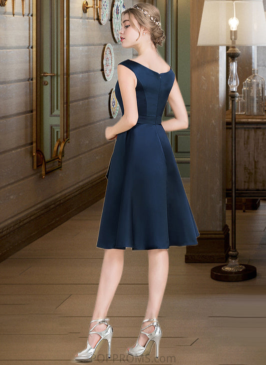 Raven A-Line Scoop Neck Knee-Length Satin Bridesmaid Dress With Cascading Ruffles PP6P0013115