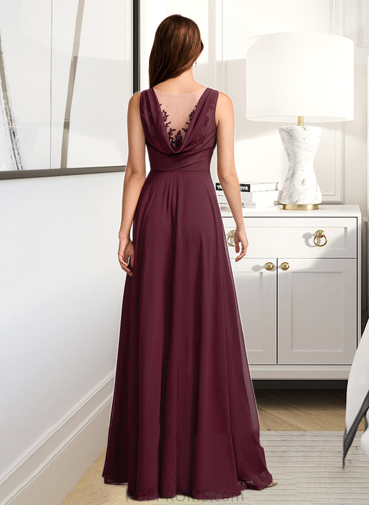 Monica A-Line V-neck Floor-Length Bridesmaid Dress With Lace PP6P0013117