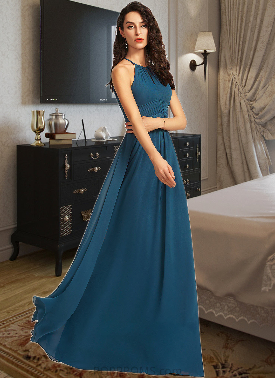 Angelique A-Line Scoop Neck Floor-Length Bridesmaid Dress With Ruffle PP6P0013120