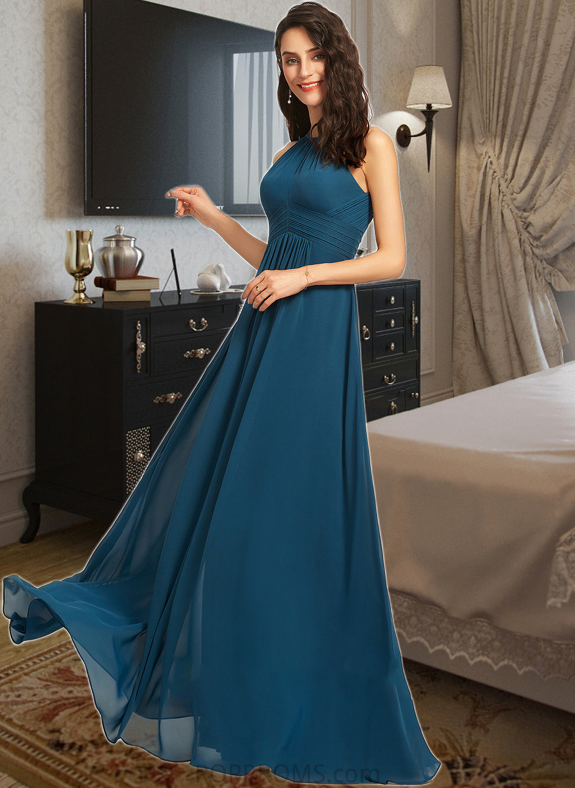 Angelique A-Line Scoop Neck Floor-Length Bridesmaid Dress With Ruffle PP6P0013120