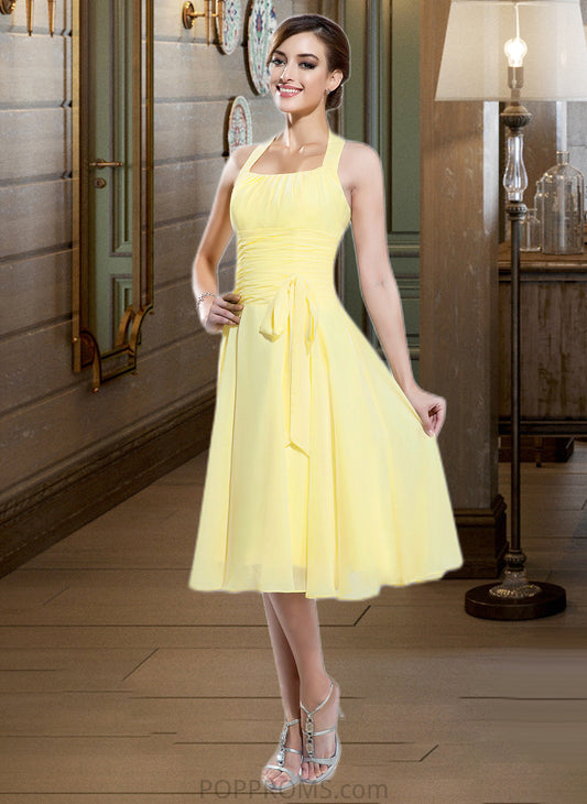 Heather Halter Empire Knee-length Chiffon Bridesmaid Dress With Ruffle Bow(s) PP6P0013124